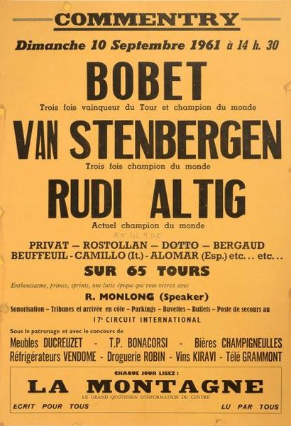 null Affiche du Grand Prix de Commentry du 10 septembre 1961 avec Bobet, Van Stenbergen,...