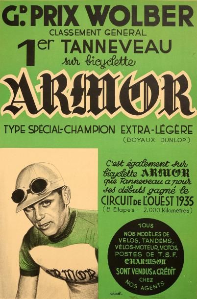 null Affiche «Armor». Grand prix Wolber 1936. 1er Tanneveau. Signée Revürth. Dim....