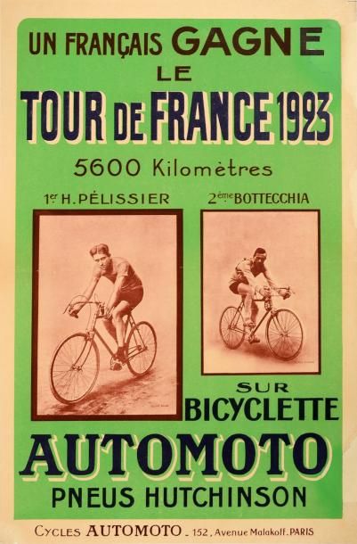 null Affiche. «Automoto». Pelissier. Vainqueur du Tour de France 1923. Belles illustrations....