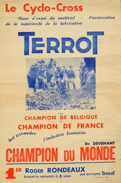 null Affiche. «Terrot». Rondeau champion du Monde de cyclo cross 1951. Dim. 40 x...