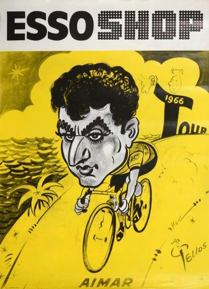 null Affiche caricature de Lucien Aimar. Vainqueur du Tour de France 1966. Illustration...