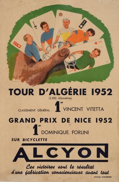 null Affiche palmarés Alcyon. Tour d'Algérie 1952. Dim. 40 x 60 cm.