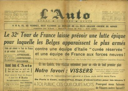 null Tour de France 1938. Ensemble de 37 numéros du journal l'Auto relatant les étapes...