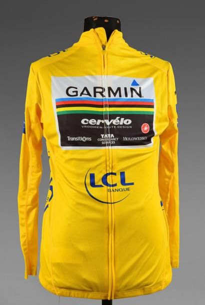 null Maillot jaune podium porté par Thor Hushovd avec l'équipe Garmin sur le Tour...