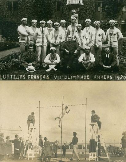 1920. Anvers Ensemble de 3 cartes postales des lutteurs Français et de l'Américain...