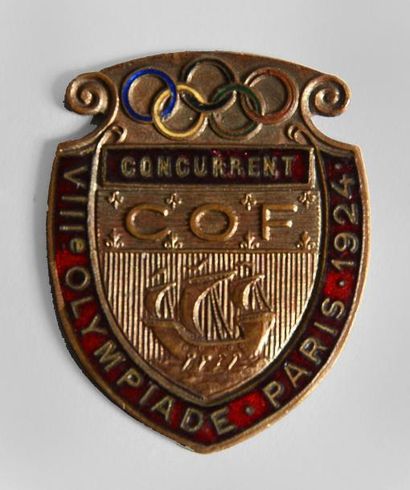 1924. Paris Badge officiel «Concurrent» pour la VIII éme Olympiade.