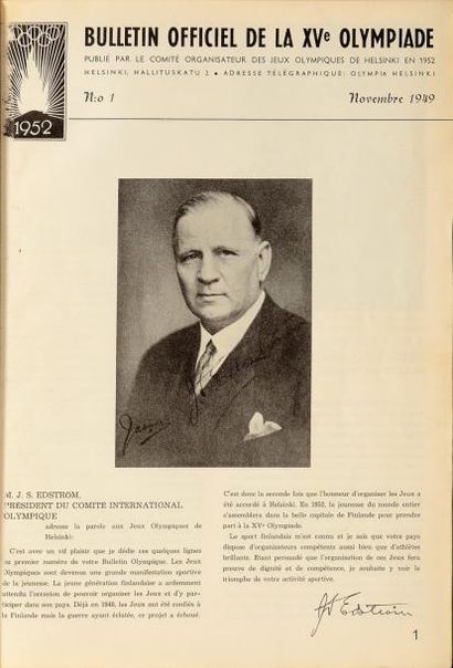1952. Helsinki Reliure du bulletin officiel de la XVe Olympiade. 15 numéros sur la...