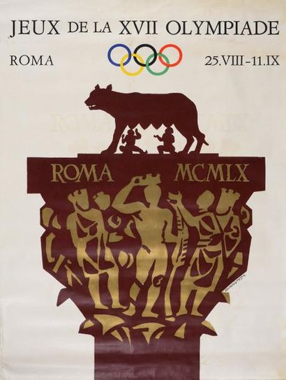 1960. Rome Affiche officielle des Jeux d'été. Version française. Dim. 70 x 100 cm....