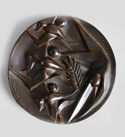 1964. Tokyo Médaille officielle des participants. En bronze. Graveur. Taro Okamoto....