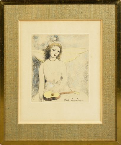 Marie LAURENCIN (1883-1956) Jeune femme à la guitare.
Gravure aquarellée, signée...