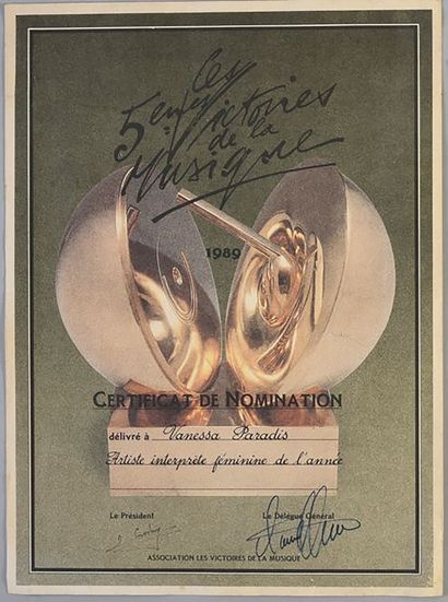 null VANESSA PARADIS (1972) : Chanteuse et actrice. 1 Certificat de nomination pour...