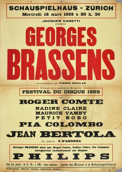 null GEORGES BRASSENS : 1 ensemble de 6 affiches aux formats 80x120 et 1 en 98x150...