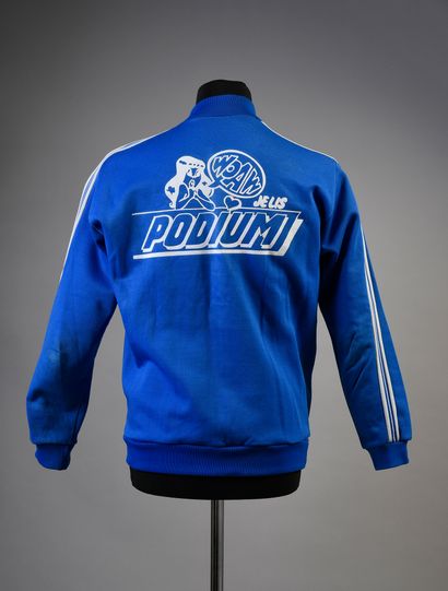 null CLAUDE FRANCOIS / PODIUM: 1 blue and white tracksuit jacket, customized with...