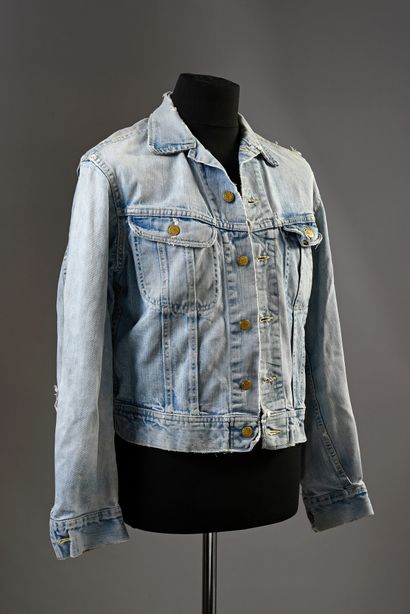 null JOHNNY HALLYDAY : 1 blue jean jacket with inscription on the back " BSA + drawing...