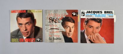 null JACQUES BREL : 1 ensemble de 3 disques 45 tours vinyles originaux : 1er disque...