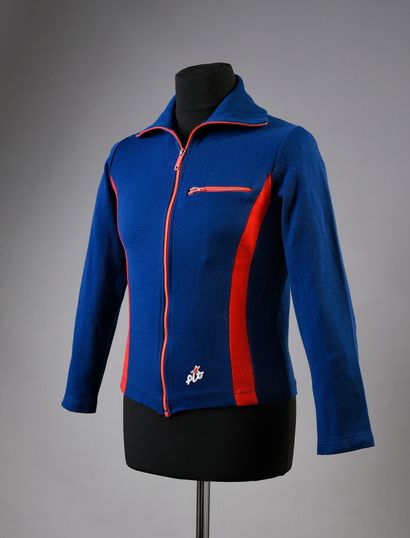 null CLAUDE FRANCOIS / PODIUM: 1 FLT tracksuit jacket, blue and red, customized with...