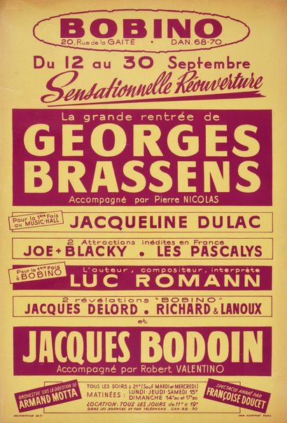 null GEORGES BRASSENS : 1 ensemble de 4 affiches aux formats 40x60, 55x73, 80x120...