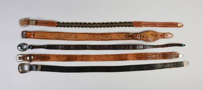 null JOHNNY HALLYDAY: 1 set of 5 western style belts: 1 Justin brand horsehair belt,...