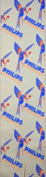 null Papier peint publicitaire pour Philips, vers 1930- 1940, décor en 4 couleurs...