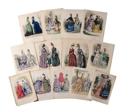 null Réunion de gravures de mode en couleurs, entre 1850-1885 environ, notamment...
