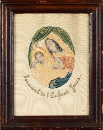 null Sommeil de l'enfant Jésus, XIXe siècle, les carnations en lithographie découpées...