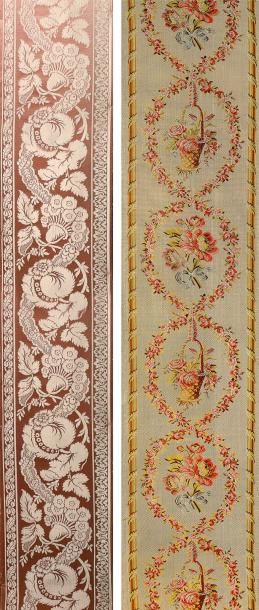 null Deux bordures de style Louis XV et Louis XVI, fin du XIXe siècle, damas de soie...