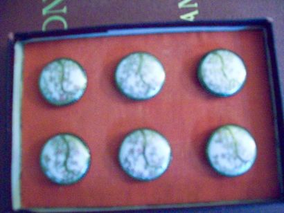 null Garniture de six boutons en satsuma, vers 1900, décors semblables d'arbres en...