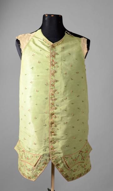 null Culotte à pont et devant de veste d'habit, époque Louis XVI, gros de Tours vert...