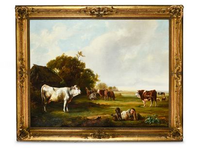 Jacques Raymond Brascassat ( 1804-1867) att à, Vaches au pâturage
Toile, signature...