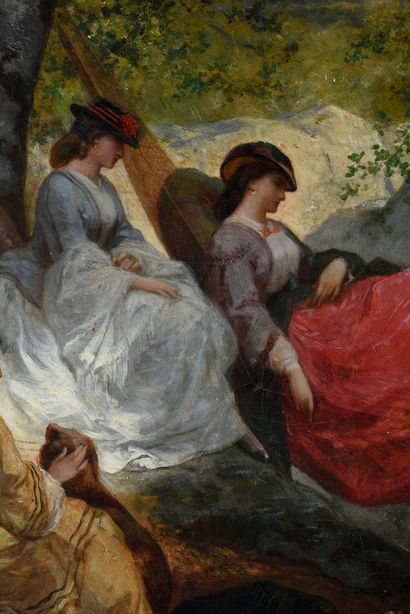 Henri PICOU (1824-1895) Le repos en forêt, 1864
Huile sur toile 52 x 63 cm.
Localisé,...