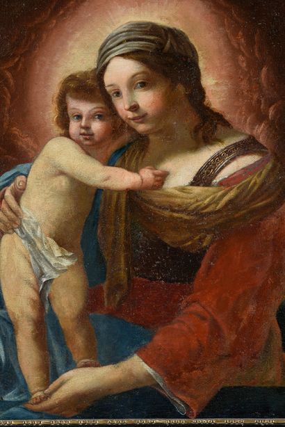 Ecole italienne du XVIIe siècle Vierge à l'enfant.
Toile 77 x 62 cm