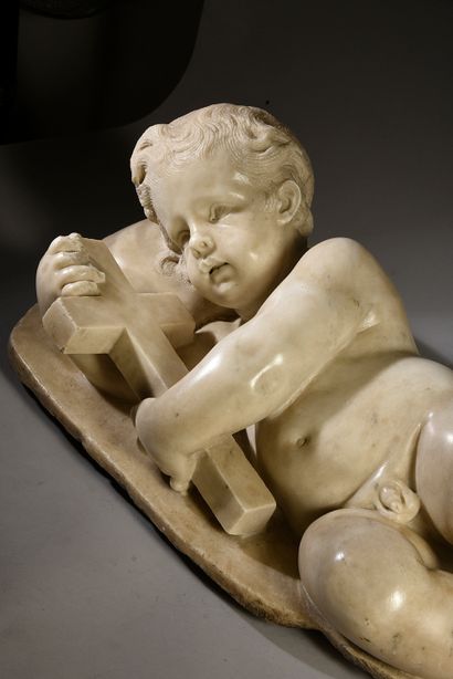 Andrea Fucigna ( 1661-1711) att à Enfant Jésus endormi sur sa croix en marbre sculpté...