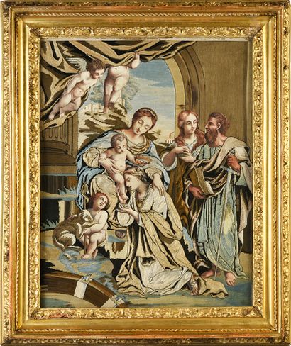 null Le couronnement de Sainte Catherine, tableau à fils collés, Italie méridionale,...