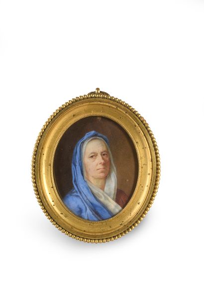Balthasar DENNER (1685-1749), attribué à Old woman with blue veil
Miniature on ivory
H.:...