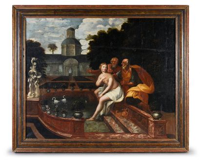 École ESPAGNOLE du XVIIe siècle Suzanne au bain
Huile sur toile 128 x 148 cm