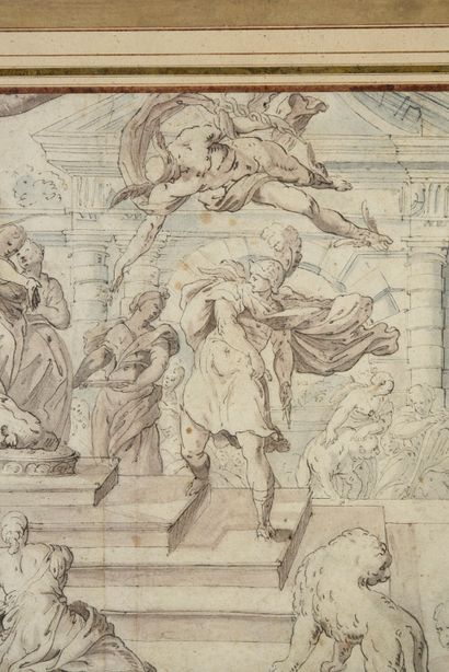 Ecole italienne du XVIIe siècle Hercule présenté à Omphale Plume et encre brune,...