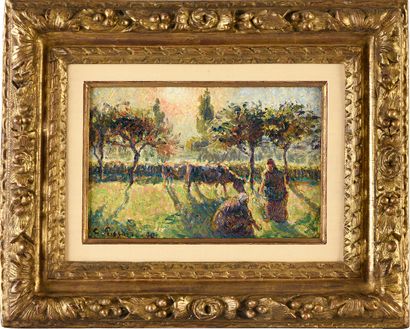 Camille PISSARRO (1830-1903) Cowherds at Eragny, 1890
Oil on parquet panel.
Signed...