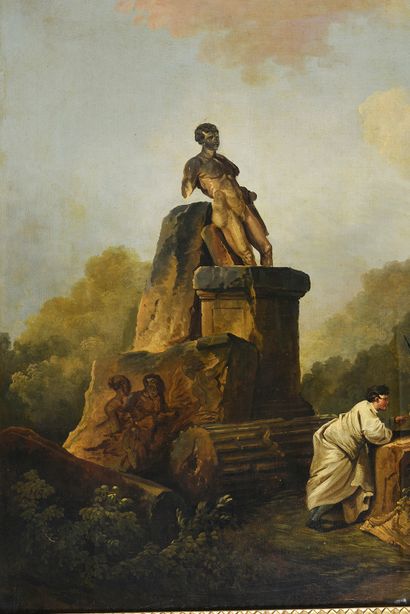 Hubert ROBERT (1733-1808) 
Caprice de ruines antiques, animées de sept figures, avec...