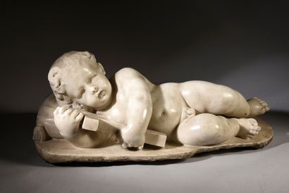 Andrea Fucigna ( 1661-1711) att à Enfant Jésus endormi sur sa croix en marbre sculpté...