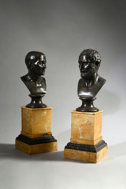 École FRANÇAISE du début du XIXe siècle Platon et Cicéron
Paire de bustes en bronze...