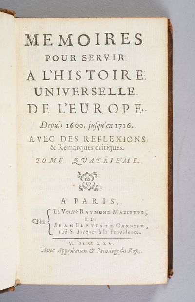 null Reliure aux armes [Robillard d'Avrigny, Hyacinthe]. Mémoires pour servir à l'histoire...