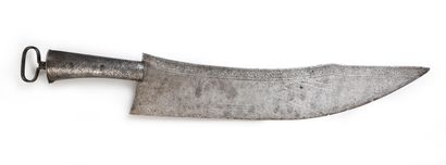 null Large hunting knife in wrought iron and engraved with etching, decoration of...