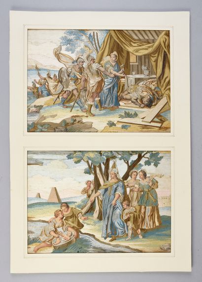 null Moise sauvé des eaux et Jael et Sissera, paire de tableaux à fils collés Marianna...