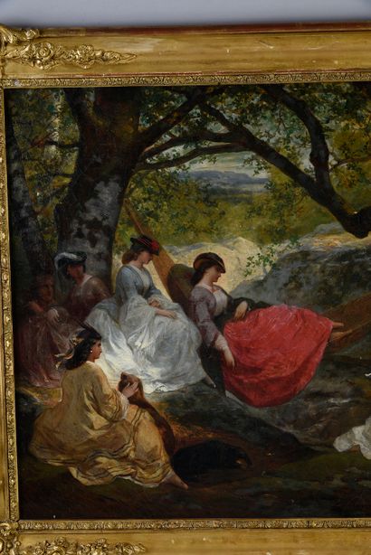 Henri PICOU (1824-1895) Le repos en forêt, 1864
Huile sur toile 52 x 63 cm.
Localisé,...