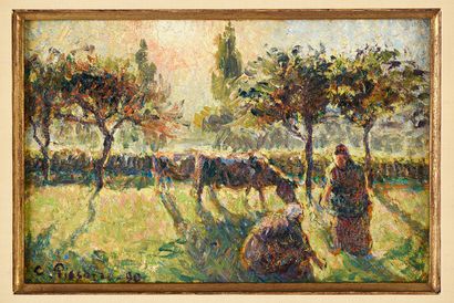 Camille PISSARRO (1830-1903) Cowherds at Eragny, 1890
Oil on parquet panel.
Signed...