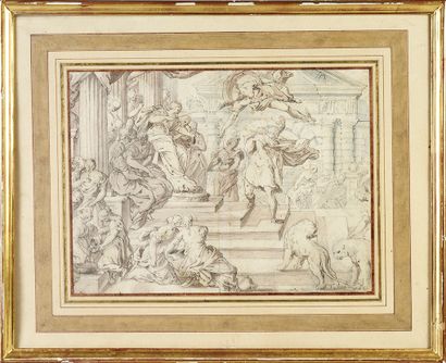 Ecole italienne du XVIIe siècle Hercule présenté à Omphale Plume et encre brune,...