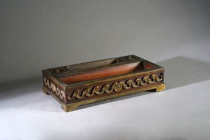 null A rosewood and violet wood veneered desk writing case with chased and gilt bronze...