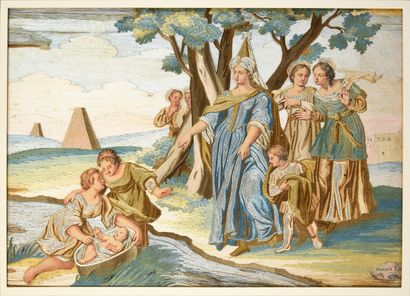 null Moise sauvé des eaux et Jael et Sissera, paire de tableaux à fils collés Marianna...