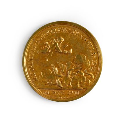 null SCARRON Paul (1610-1660).
Petite médaille en bronze doré, signée Simon CURÉ,...