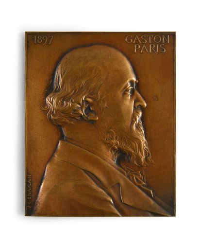 null PARIS Gaston (1839-1903).
Bronze plaque, signed Alexandre CHARPENTIER (1856-1909),...